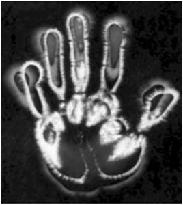 Kirlian photography shows Reiki energy emanating from a hand